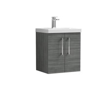 Image of Nuie Arno Anthracite Woodgrain 500mm Wall Hung 2 Door Vanity Unit and Thin Edge