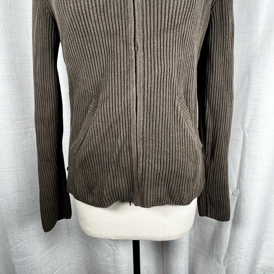 Suéter con Capucha Lauren Ralph Lauren Para Mujer Grande Marrón Acanalado Tejido Cremallera Completa Foto 3 de 4