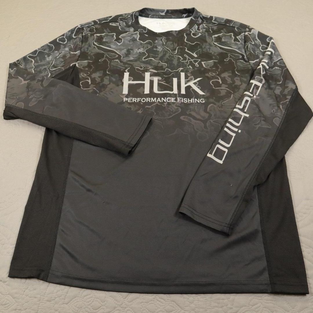Huk Performance Fishing Shirt Mens Medium Gray Camo Long Sleeve Moisture Wicking