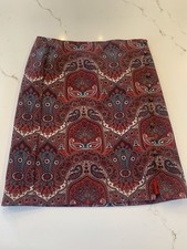 Talbots Vintage Red print lined Skirt 10 Petite A-Line Skirt Side Zip w/buttons