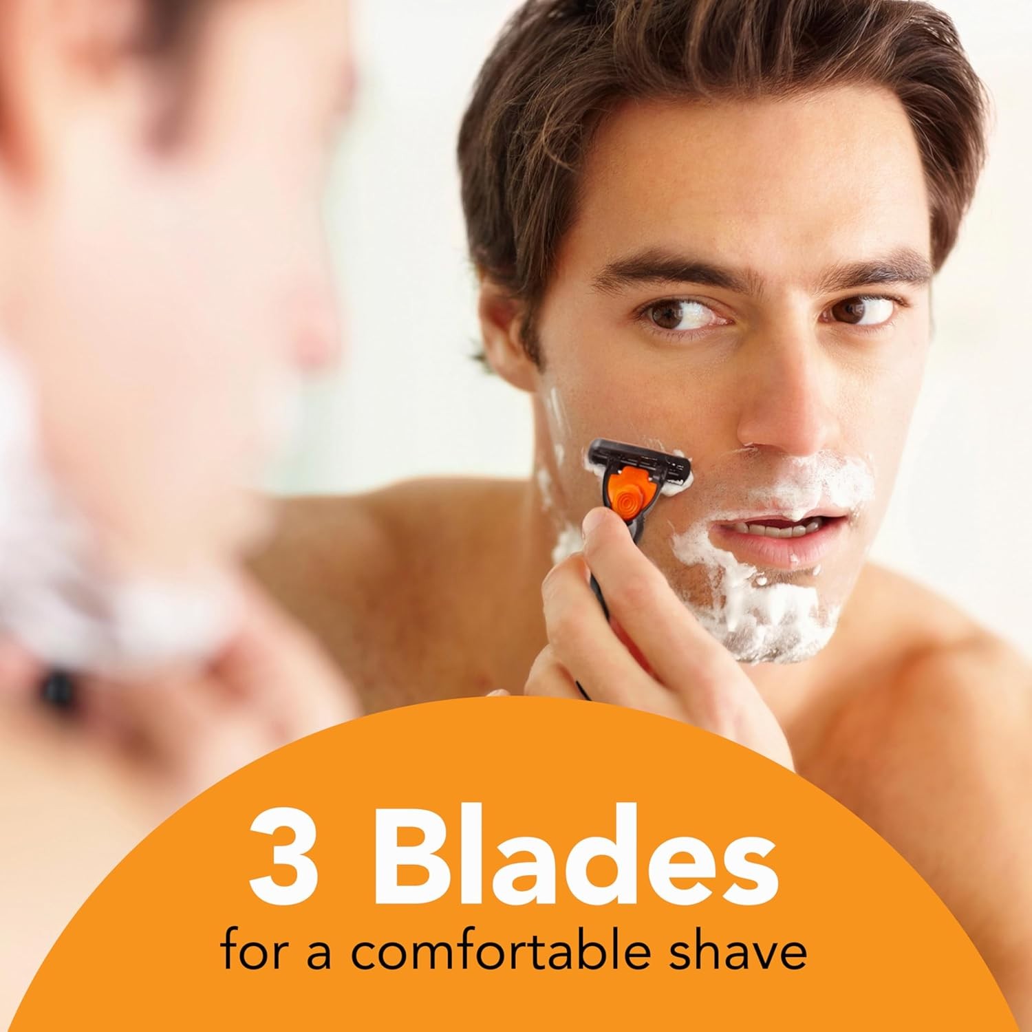 BIC Comfort 3 Refillable Three-Blade Razor 6 Count (Pack of 1), Black/Orange 