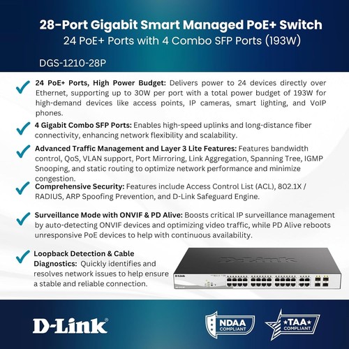 [£450] D-Link 28-Port Managed PoE+ Switch, 24 PoE+ GE (193W) + 4 SFP/GE Ports - Picture 6 of 13