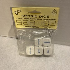 Koplow Metric Dice 2 sets of 3 different word dice, Meters, Liters  Grams