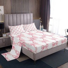 Ribbon Bow Bedding Set for Kids Girls Teen Women,Pink Girly Bowknot Sheet Set...