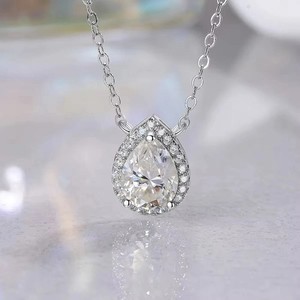 Authentic Water Drop Pendant Necklace 2.30Ct Moissanite 14K White Gold Plated Free Chain