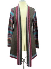 Icelandic Design Fair Isle Nordic Open Front Cardigan Sweater Wool Blend Large