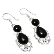 Black Onyx Gemstone Handmade 925 Sterling Silver Jewelry Earring Size 1.80"