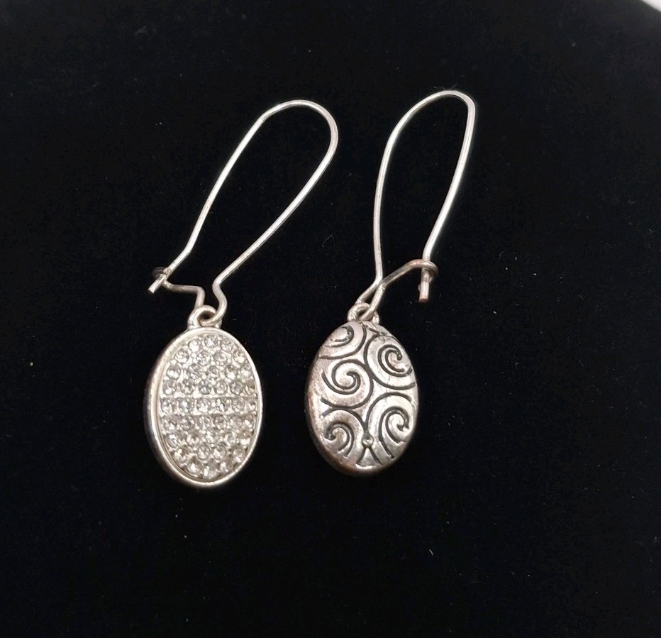 Silver Tone Dangle Earrings With Tiny Crystal Rhi… - image 2