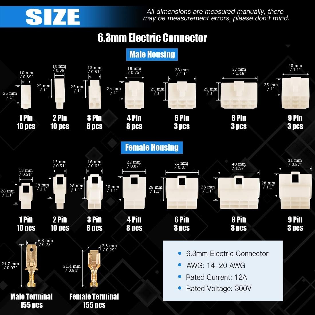 Glarks 400Pcs 6.3mm 1 2 3 4 6 8 9 1 2 3 4 6 8 9 Pin, white and gold 