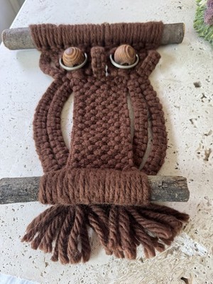 Vintage Macrame Hanging Owl 10x11 1970s