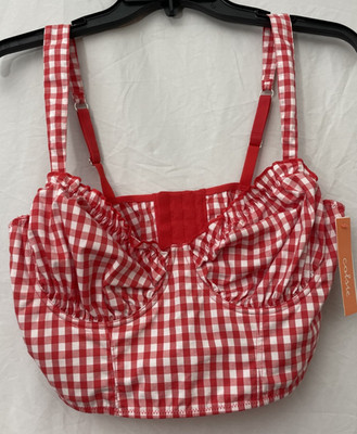 Colsie Bralette Women Size Large Gingham Bustier Crop Top Adjustable Straps NWT