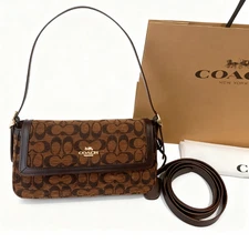 NEW Coach Shoulder Bag Etta Small Flap Signature Chenille Brass/Trüf  CCV65 NWT