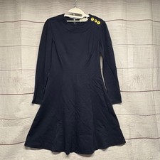 Eliza J Navy Ponte Fit Flare Dress Gold Buttons size 4