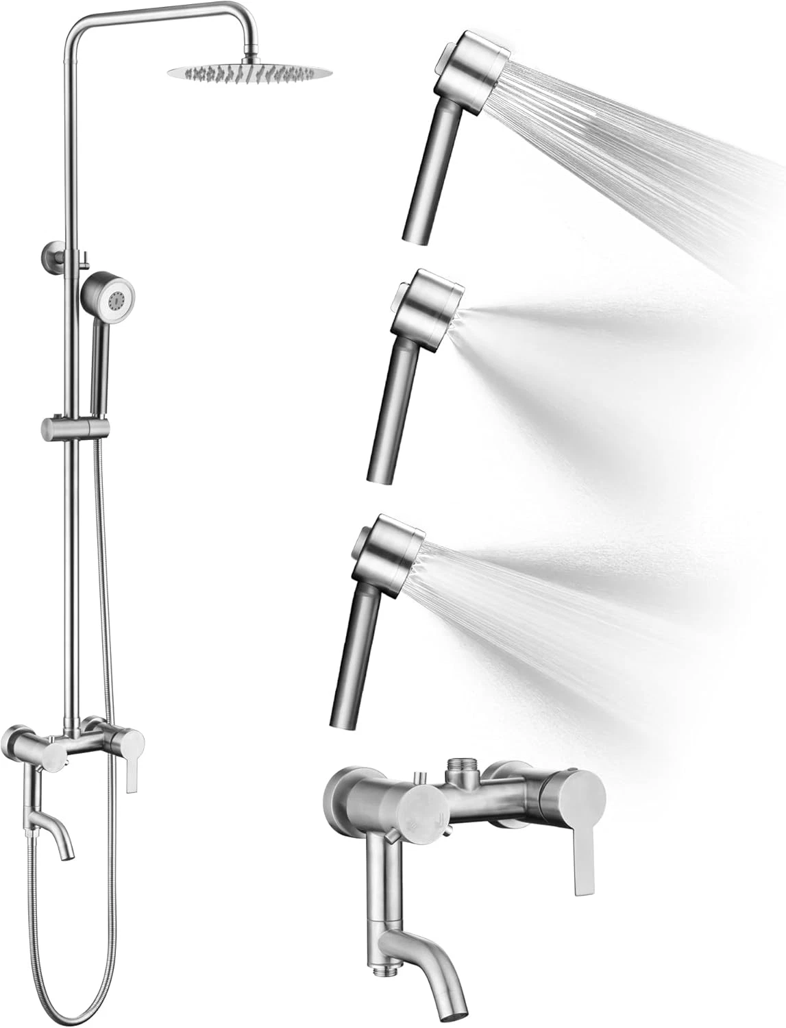 Brushed Nickel Shower Faucet Set with 3-Mode Handheld & Outdoor Kit