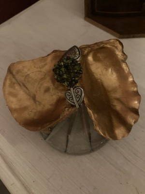 Schmuckschale auf Glasständer Muscheln  Doppelt   Gold Silber Bunt Hand Made