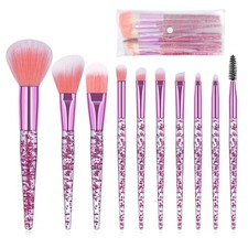 Makeup Brush Set 10 PCS Stylish Glitter Handle Makeup Brushes Professional Fa...