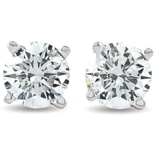 1ct 14K White Round Cut Studs Earrings Screw Back