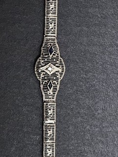 Antique Bracelet Art Deco Diamond Sapphires 14k White Gold