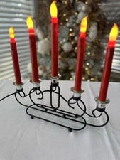 Vintage Star-Lite Red 5 Light Christmas Window Drip Candolier Wrought Iron Base