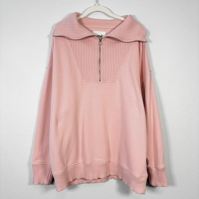 Aerie Light Pink Oversized Down To Earth Quarter Zip Pullover Sweatshirt