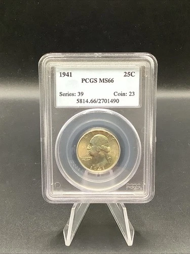 1941 Washington Quarter 25c — PCGS MS66 US 90% Silver Coin Blue Label