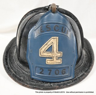 VTG CAIRNS & BROTHERS FIREMAN Firefighter HELMET RESCUE 4 #2706 c1951 Queens NY