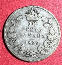 1929 Canada King George V SILVER 10 CENTS! VG! Old Canadian Coin!