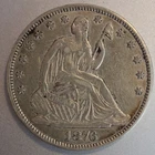 Antique 1876 US SEATED LIBERTY Silver Half Dollar - Bold AU Devices