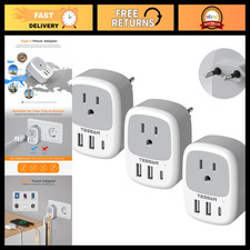 3-Pack US to EU Travel Plug Adapter with 3 USB Ports  USB-C - Fast Charging