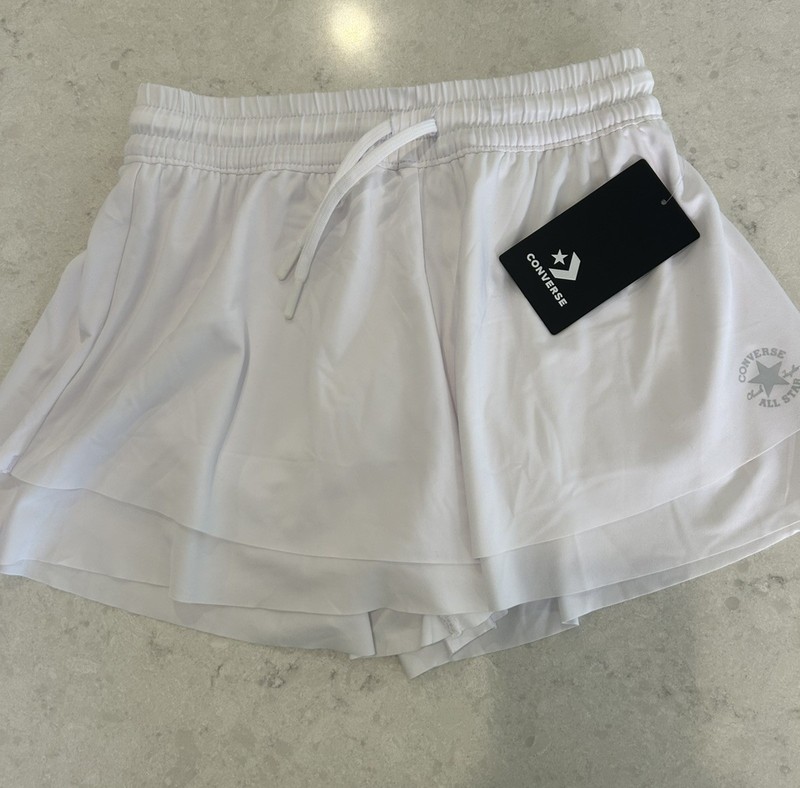 NEW Converse Girl's Shorts XS  (6-9) Running Brief-Lined Butterfly Skirt White