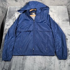 Vintage Eddie Bauer Men  s Small Blue Nylon Windbreaker Packable Hood 90s Y2K