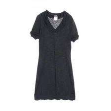 CHANEL Dress short sleeve P41415K03035 Rayon Black Gray Used Women #36 COCO CC