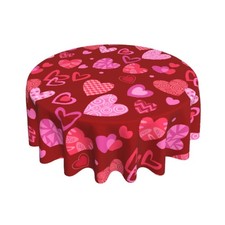 Valentines Day Round Tablecloth 60 Inch Rustic Romantic Pink Red Love Heart P...