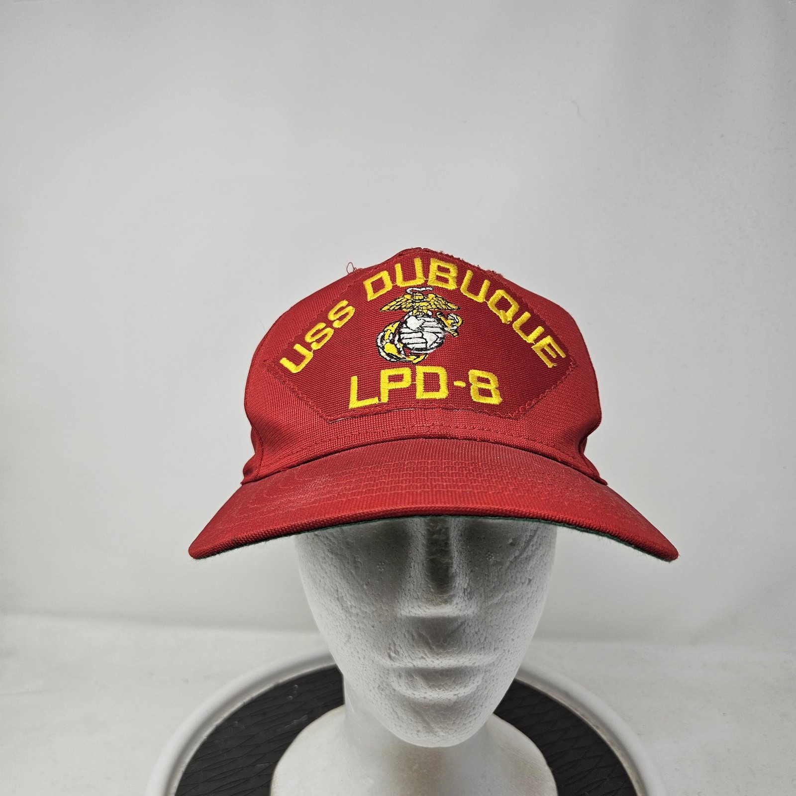 VINTAGE USS Dubuque Hat Cap Snap Back Red Embroidered US Navy USMC Mens 80s