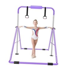 Gymnastics Bar for Kids 3-11, Foldable  Adjustable 35"-51", Supports Purple