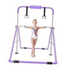  Gymnastics Bar for Kids 3-11, Foldable & Adjustable 35"-51", Supports Purple
