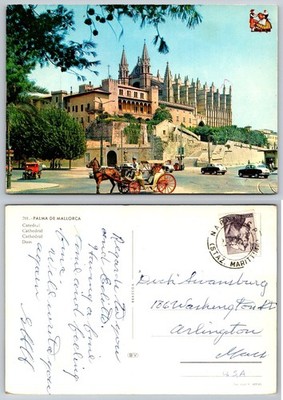 Vintage 1963 Palma de Mallorca Cathedral Horse Carriage Postcard Italy Postmark