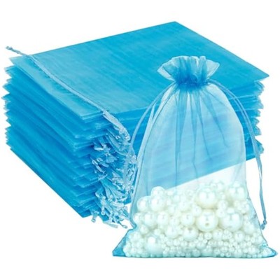G2PLUS Lake Blue Organza Geschenktüten: 13x18 cm transparente Netzbeutel, 100 Stück