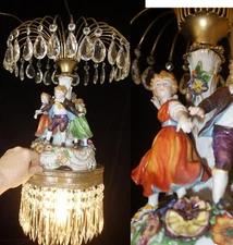 Porcelain Children Brass chandelier Swag hanging vintage lamp Germany waterfall