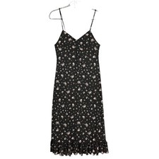 Vtg Y2k Babydoll Slip Dress S Black Mesh Floral Whimsy Goth Fairy Grunge Midi