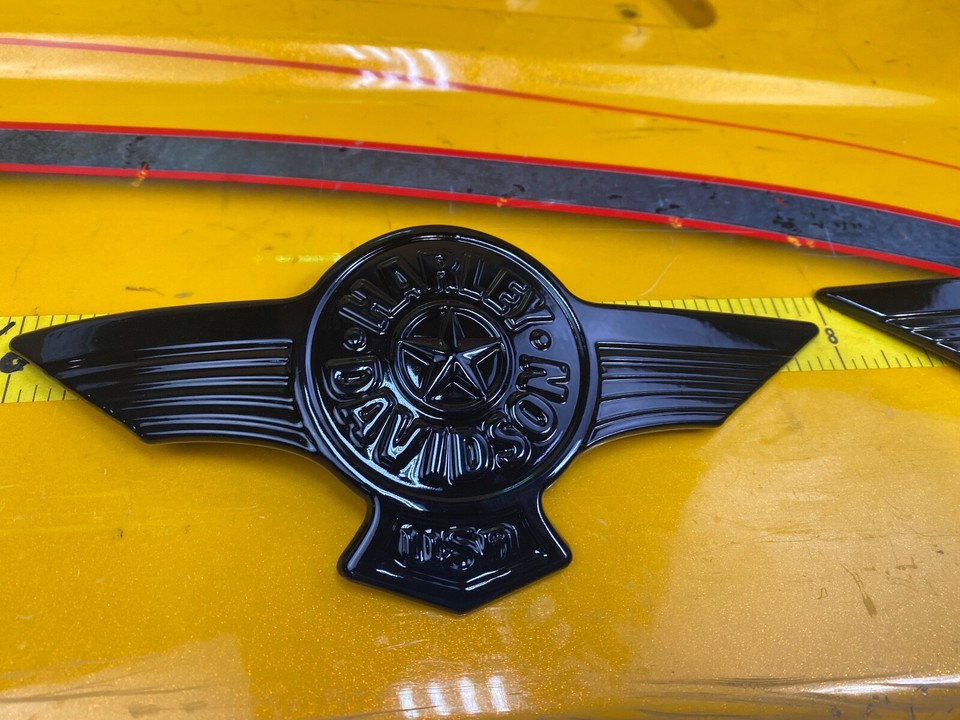 🔥Harley Fatboy Tank Emblems Powder Coated Gloss Black Set🔥 | eBay