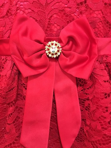Rare Editions~ Girls Red Glitter Lace Dress with Bow 3T/3 Valentines ~ Christmas - Picture 6 of 8