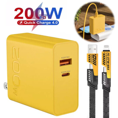 200W PD + USB Port Type C Super Fast Charger & 4-iN-1 Cable For iPhone & Android