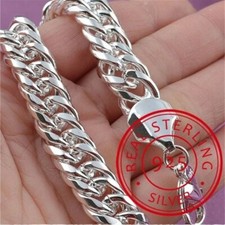 Solid 925 Sterling Silver 10MM Bracelet Wide Snake Chain Men Real 20cm 8 inch