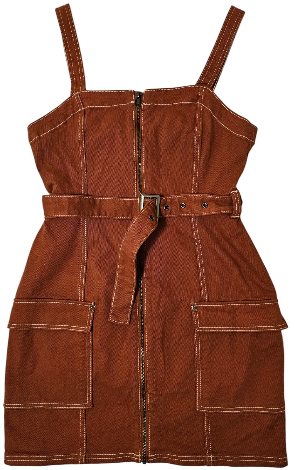 H&M Rust Brown Denim Belted Dress M NWT
