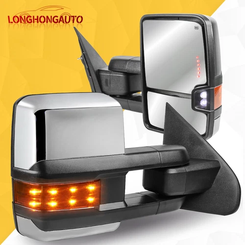 Power Heated Fold LED Tow Mirrors For 2014-2018 Chevy Silverado GMC Sierra 1500