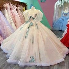 Princess Quinceanera Dresses Ball Gown Applique Tulle Mexican Sweet16 Prom Dress