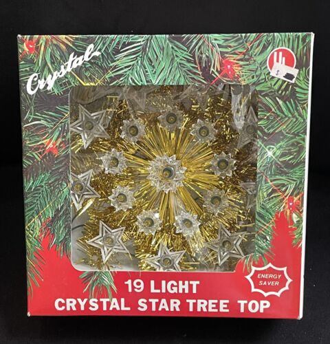 19 Luce Crystal Stella Albero Top Topper Elettrico 9 " Ampio Pennini Vintage Oro - Picture 1 of 5