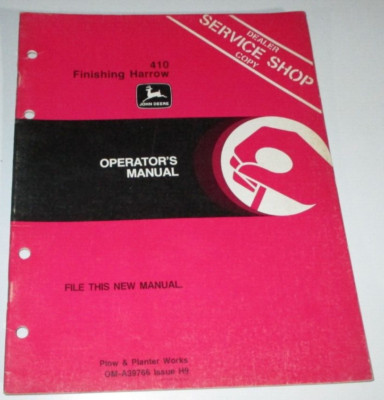 John Deere 410 Finishing Harrow Operators/Owners/Maintenance Manual JD ORIGINAL!