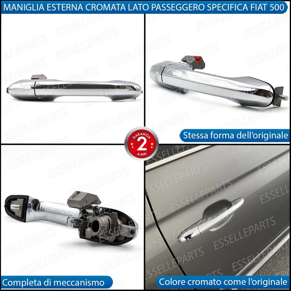 MANIGLIA ESTERNA PER FIAT ABARTH 500 500 C 595 695 LATO PASSEGGERO CROMATA - Immagine 2 di 4